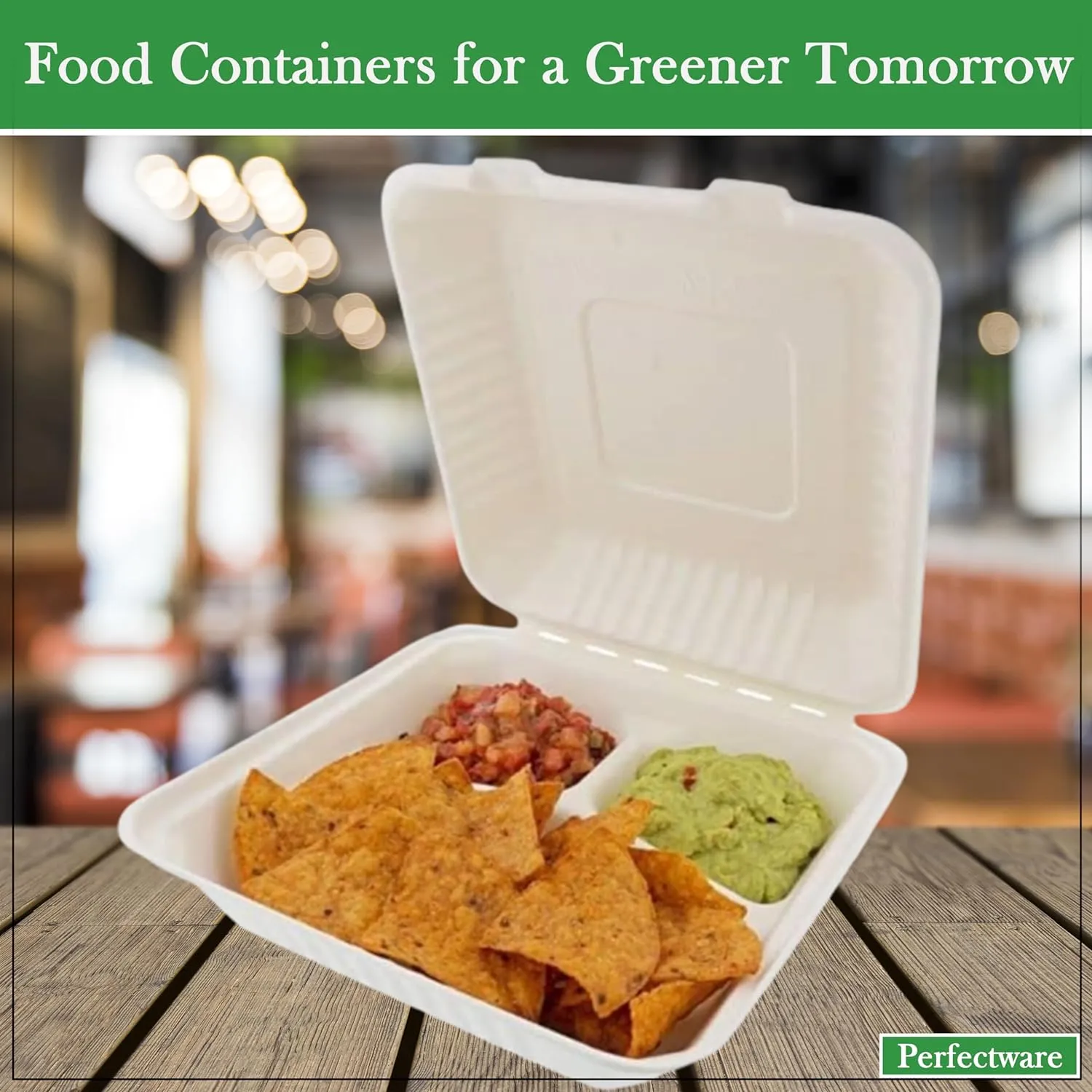 100% Compostable 3 Comp Take Out Food Containers 9x9x3, Natural Disposable Bagasse, Eco-Friendly Biodegradable Made of Sugar Cane