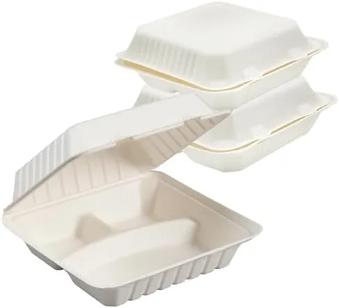 100% Compostable 3 Comp Take Out Food Containers 9x9x3, Natural Disposable Bagasse, Eco-Friendly Biodegradable Made of Sugar Cane