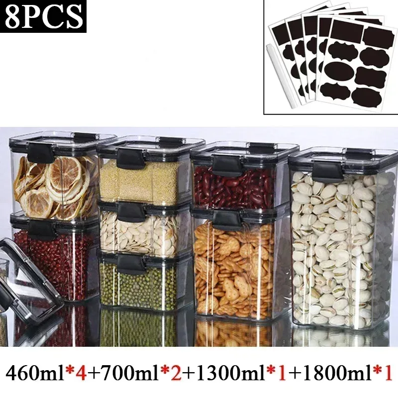 15.5-60.8 Fl Oz Plastic Food Storage Box Sets Stackable Kitchen Sealed Jar Containers