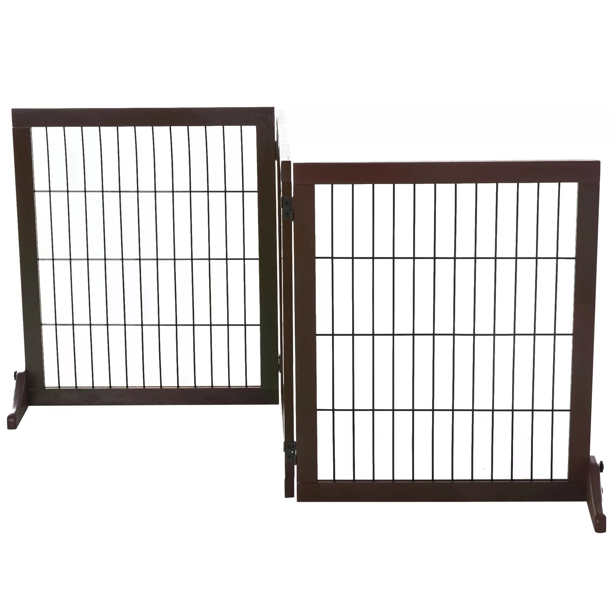 3 Panel Pet Gate Pine Frame Indoor Foldable Dog Barrier w/Supporting Foot Dividing Line Aisles Stairs