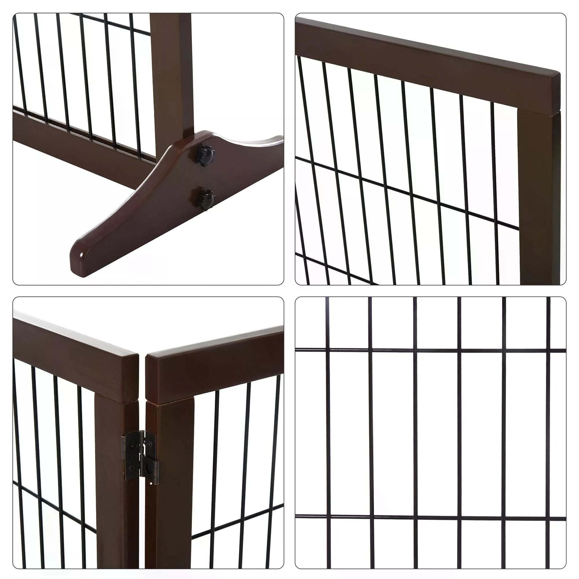 3 Panel Pet Gate Pine Frame Indoor Foldable Dog Barrier w/Supporting Foot Dividing Line Aisles Stairs