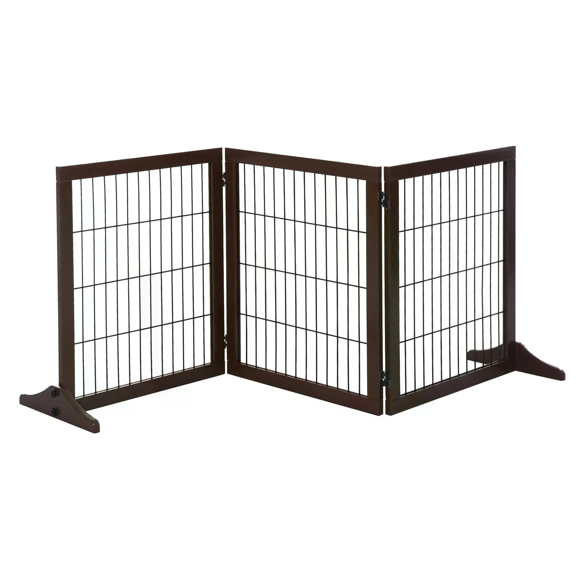 3 Panel Pet Gate Pine Frame Indoor Foldable Dog Barrier w/Supporting Foot Dividing Line Aisles Stairs