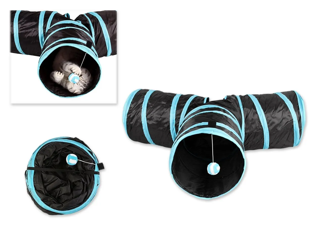 3 Ways Cat Tunnel Collapsible Pet Toy with Ball