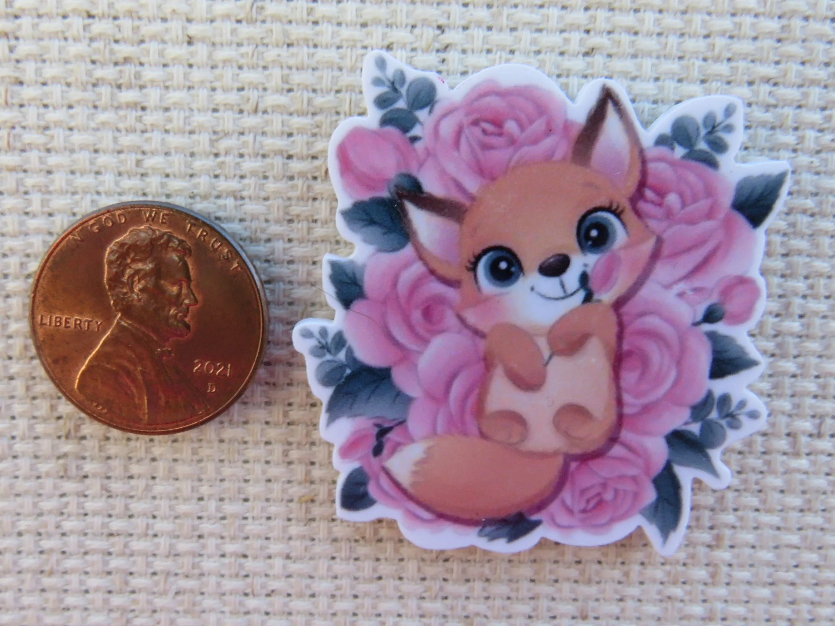 Adorable Fox Playing in the Flowers Needle Minder, Cover Minder, Magnet