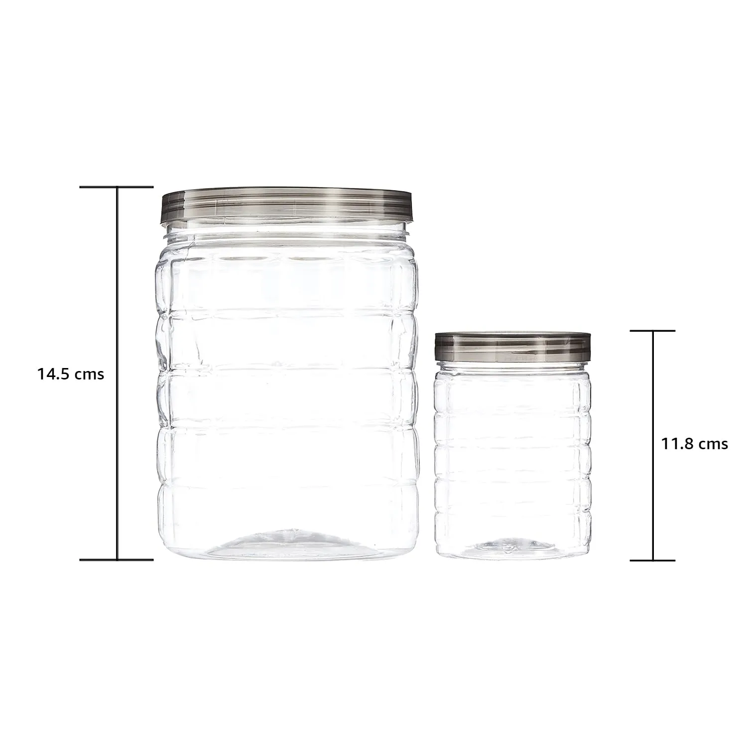 Amazon Brand - Solimo Checkered Jar Container, Set of 18 (6 pcs x 250 ml Each, 6 pcs x 500 ml Each, 6 pcs x 1000 ml Each), Black | Air Tight | Kitchen Organiser | BPA Free | Stackable, Plastic