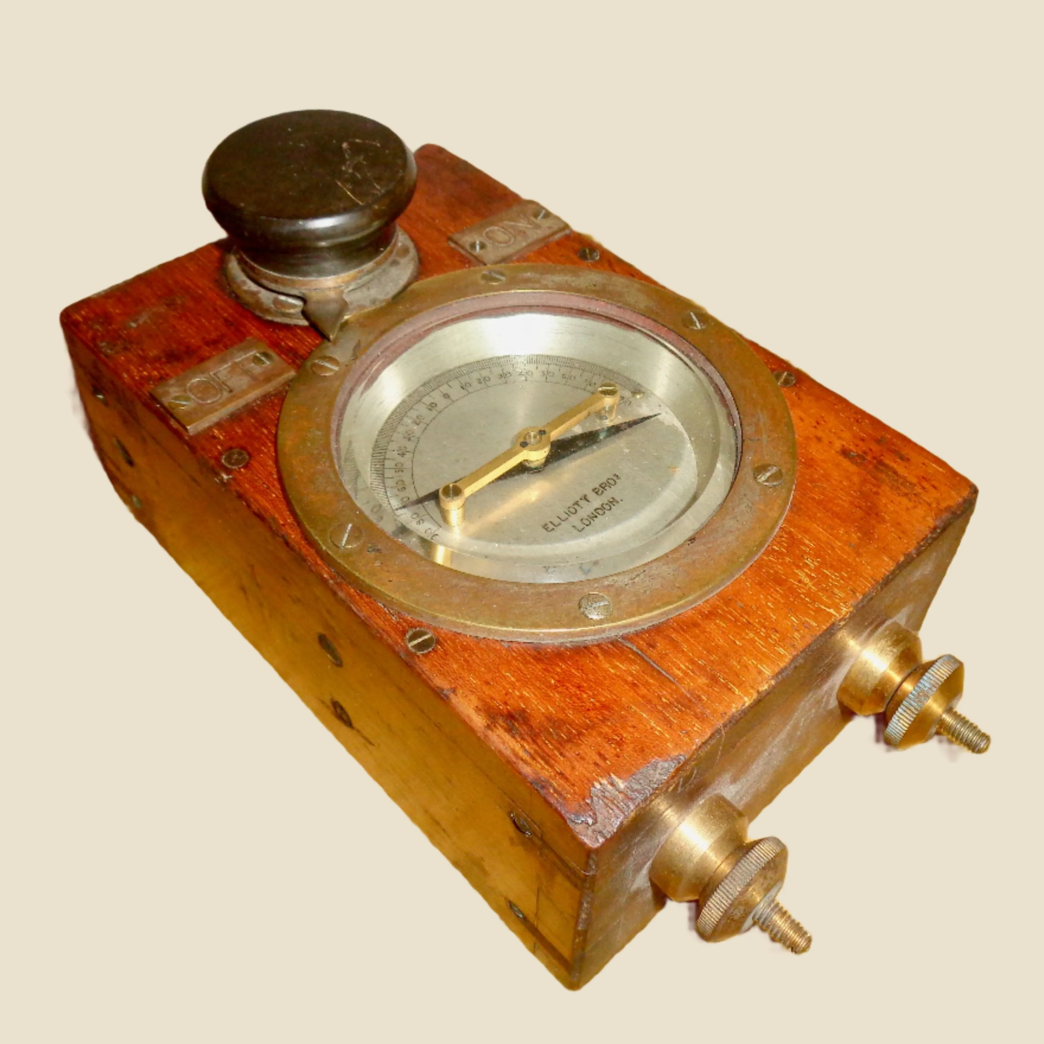 Antique Elliott Brothers Galvanometer Telegraph Lineman's Detector In Wood & Brass