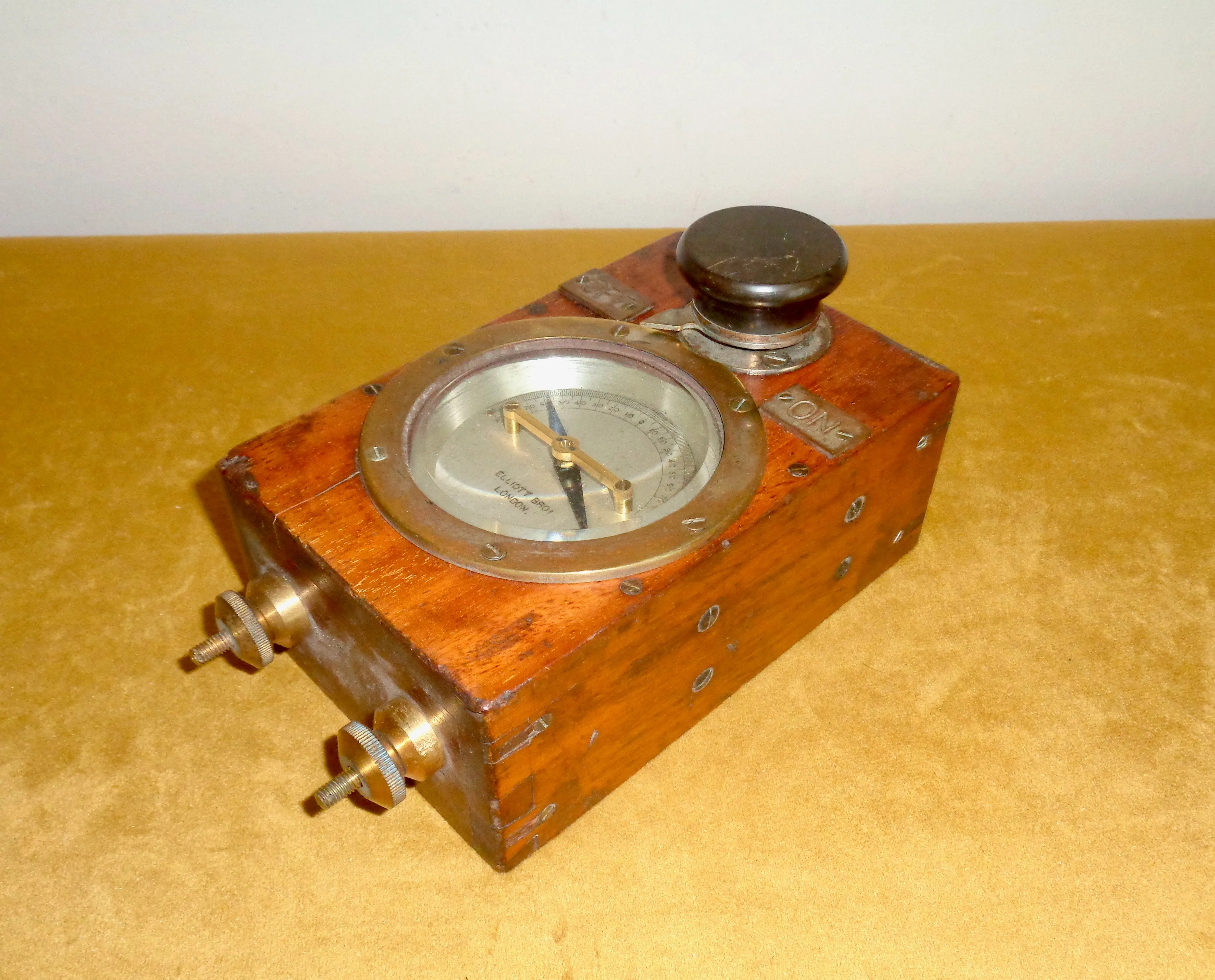 Antique Elliott Brothers Galvanometer Telegraph Lineman's Detector In Wood & Brass