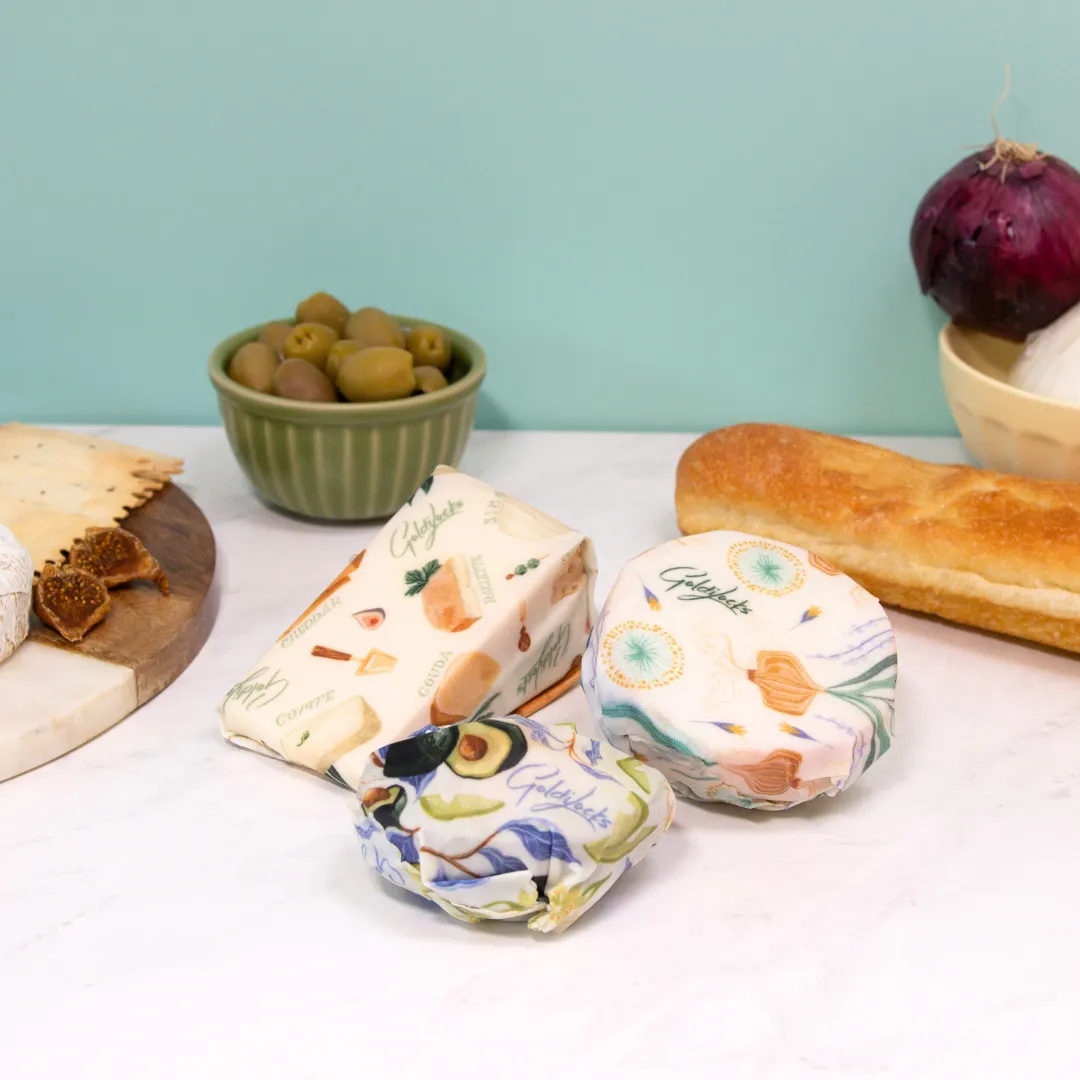 Beeswax Food Wraps: Avocado, Cheese & Onion Single Medium Bundle