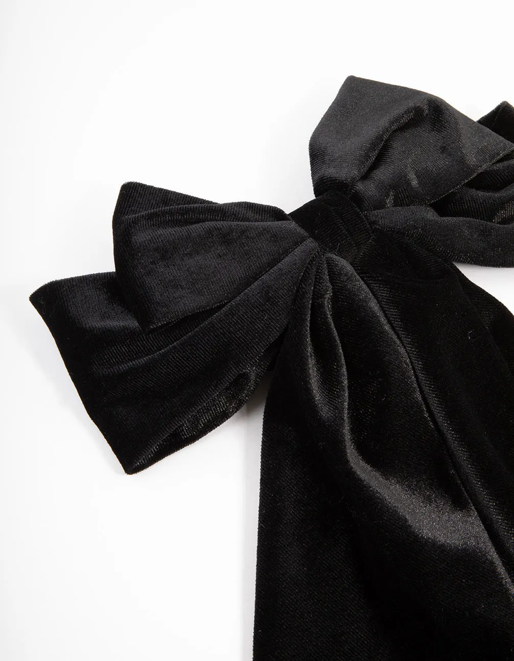 Black Fabric Velvet Drop Bow Clip