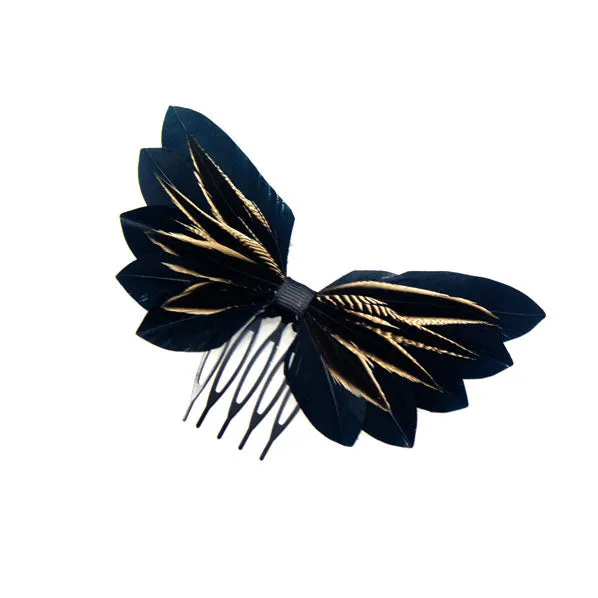 Black Feather Ribbon Decorative Comb