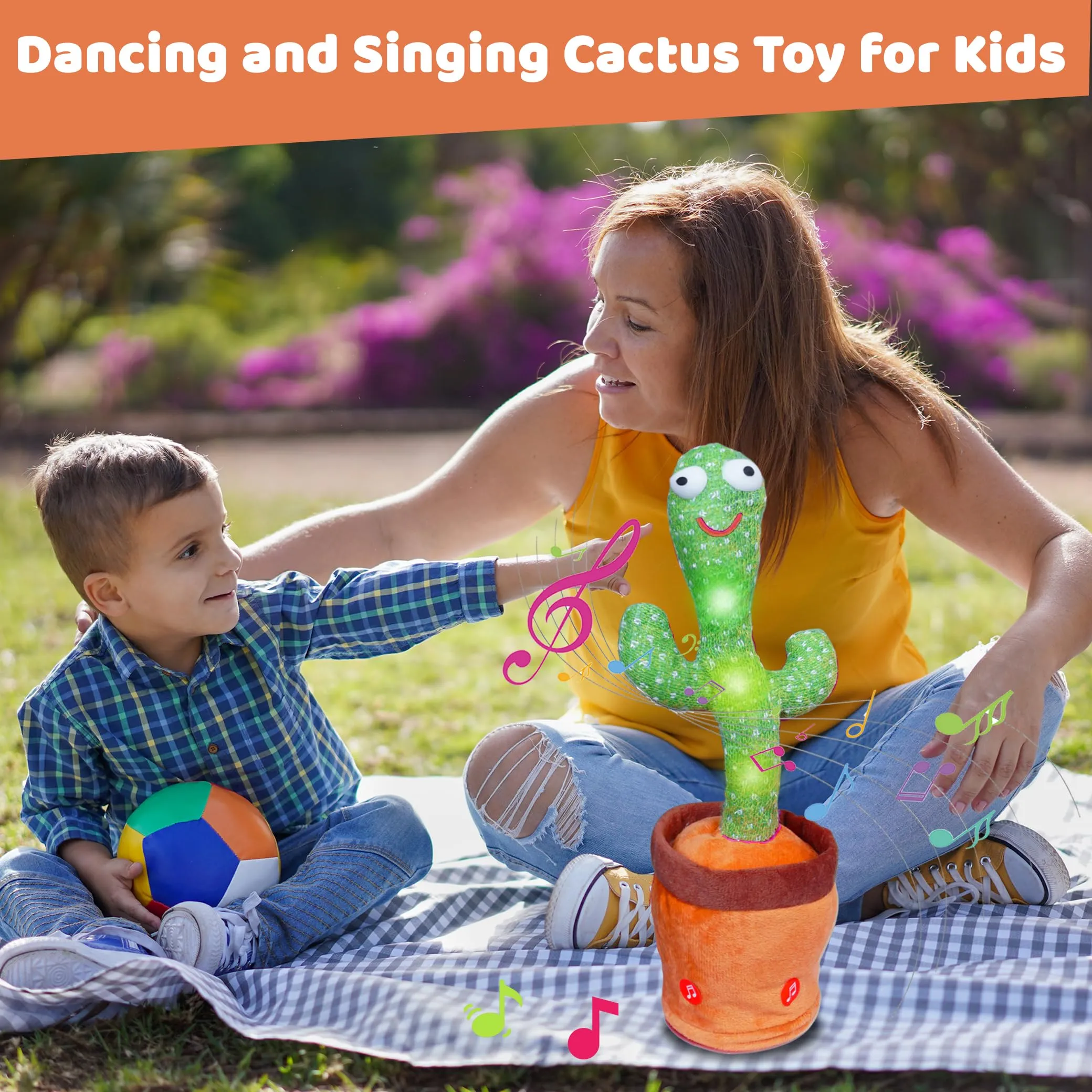 CATBAT Dancing Cactus Mimicking Toy, Talking Repeat Singing Cactus Toy 120 English Songs for Baby Musical Toy 15S Record Your Sound Sing Dancing Recording