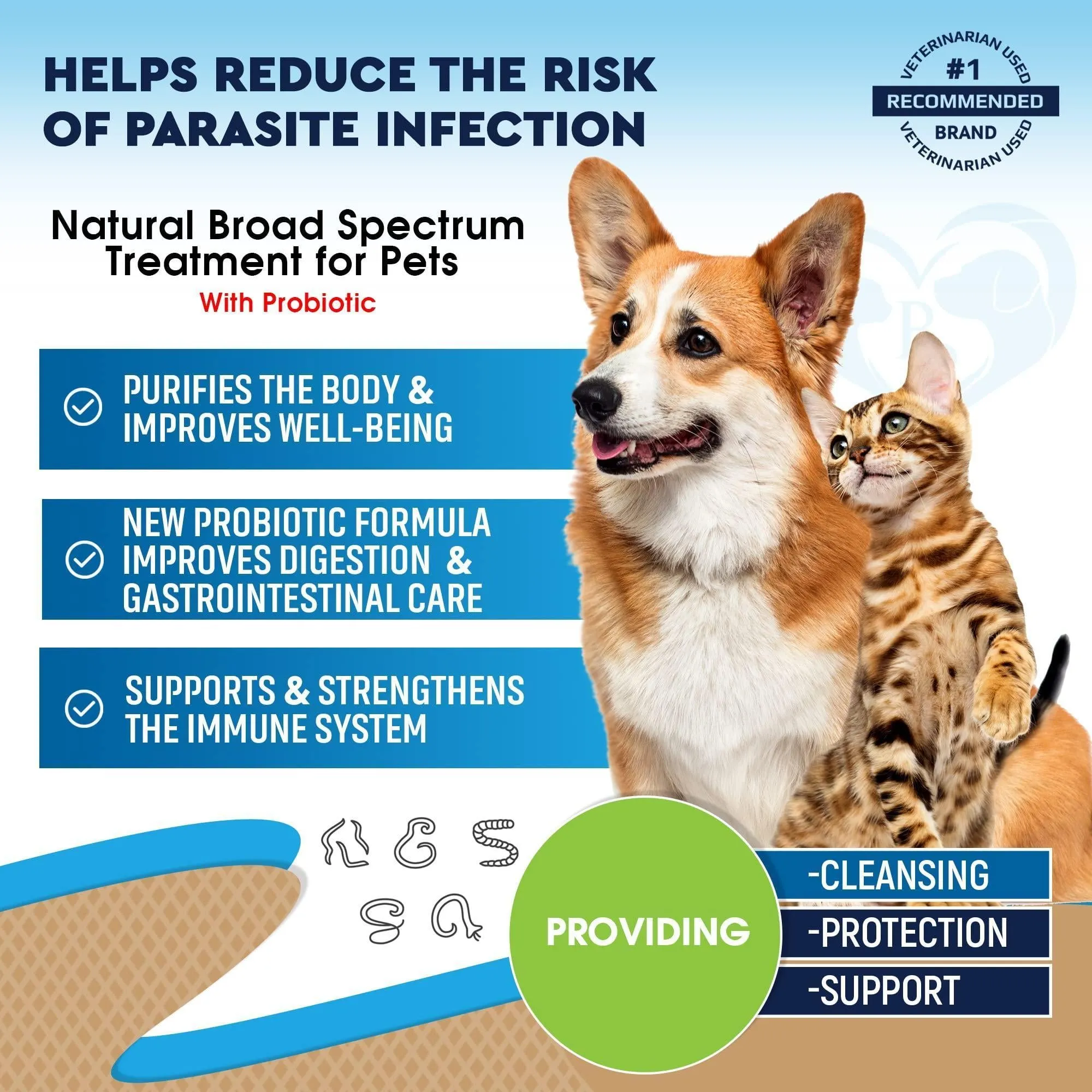 Cats Dogs Natural Worm Treatment with Probiotic Liquid Herbal Medicine Daily Use