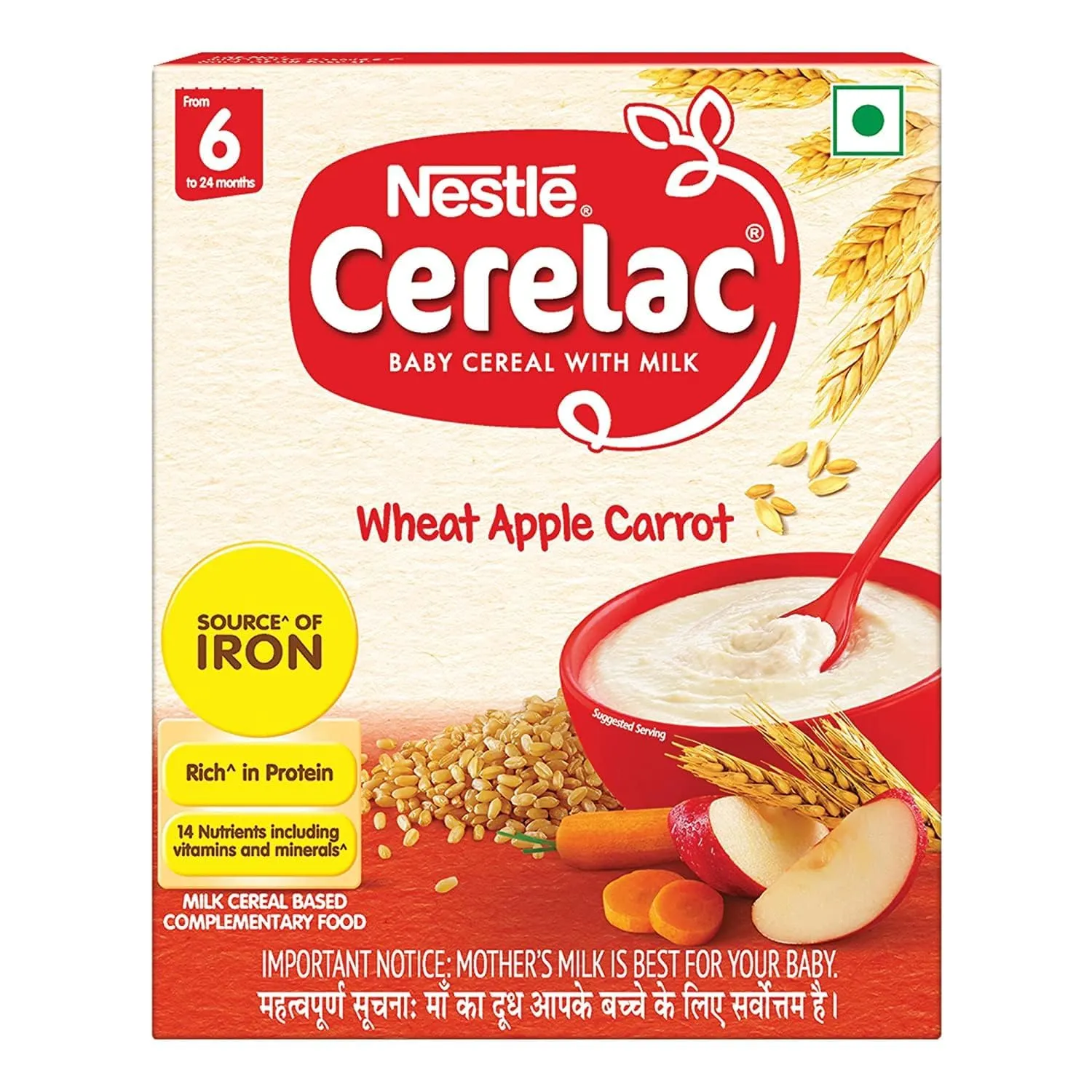 CERELAC Nestle Cerelac Baby Cereal With Milk , Wheat Apple Carrot ,Stage 1, From 6 To 24 Months , Source Of Iron & Protein , 300G