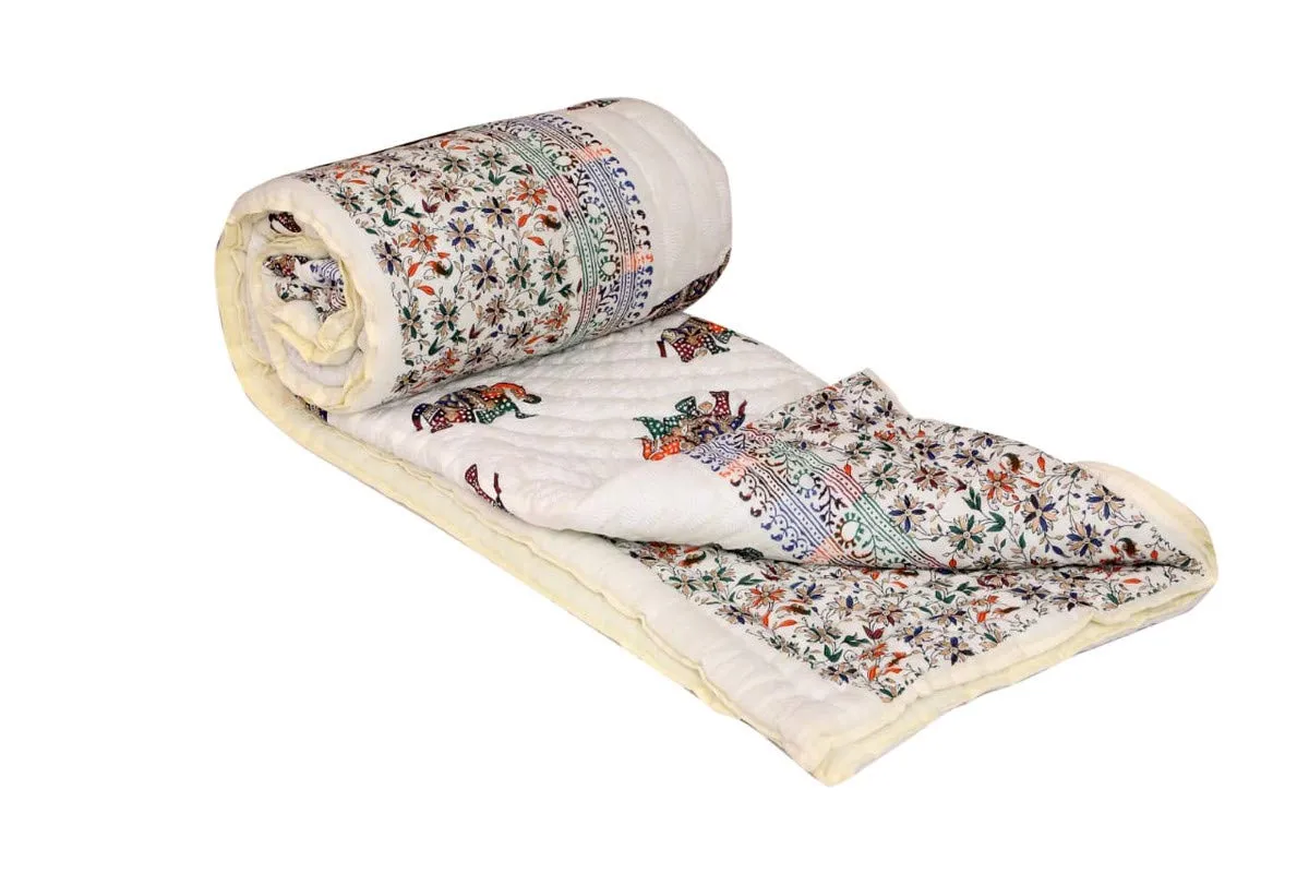 Chhaarodiya Jaipuri Rajai Traditional Shade Double Bed Cotton AC Quilt/Blanket (Multicolor) (charodiya_136)