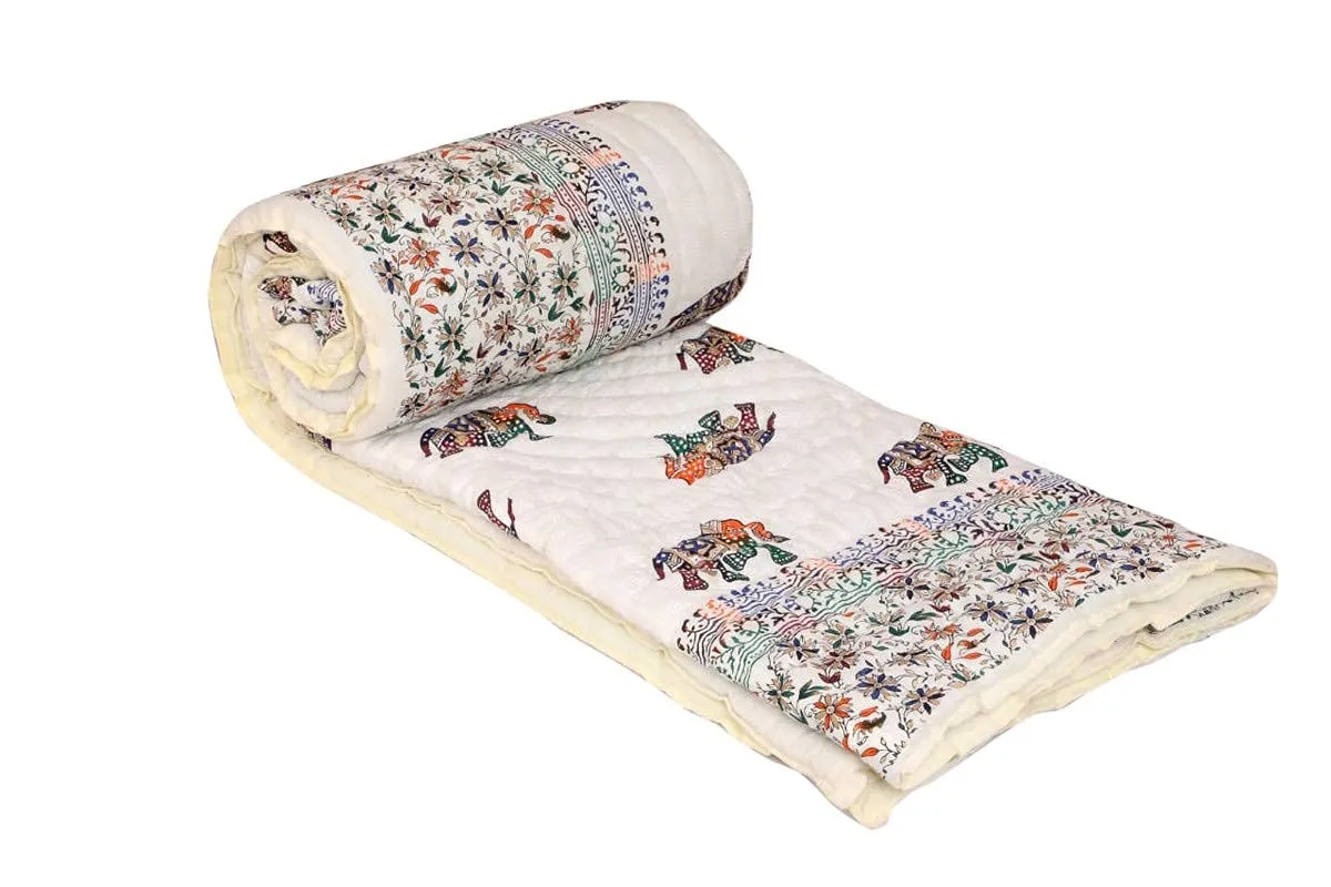 Chhaarodiya Jaipuri Rajai Traditional Shade Double Bed Cotton AC Quilt/Blanket (Multicolor) (charodiya_136)