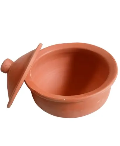 Clay Craft Organic Terracotta Clay Mini Curd Pot with lid | Small Mitti Dahi Handi 1 LTR,Earthenware, Brown