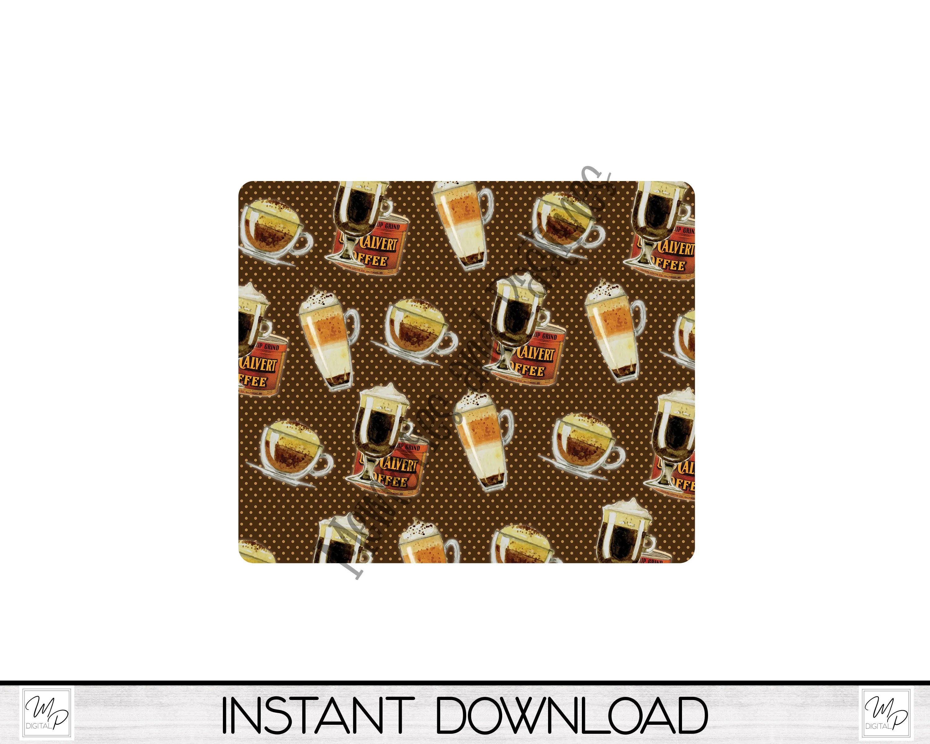 Coffee Latte Mouse Pad PNG for Sublimation Digital Download, Mousepad Design for Sublimation