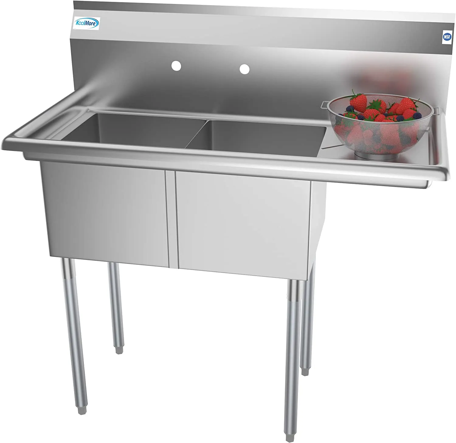 Commercial Kitchen Prep & Utility Sink with Drainboard, 2 Compartment Stainless Steel - Bowl Size 14" x 16" x 11"