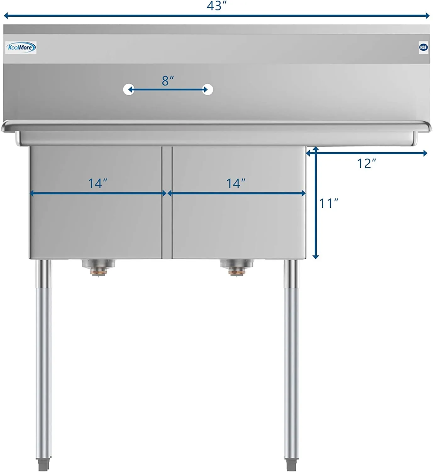 Commercial Kitchen Prep & Utility Sink with Drainboard, 2 Compartment Stainless Steel - Bowl Size 14" x 16" x 11"