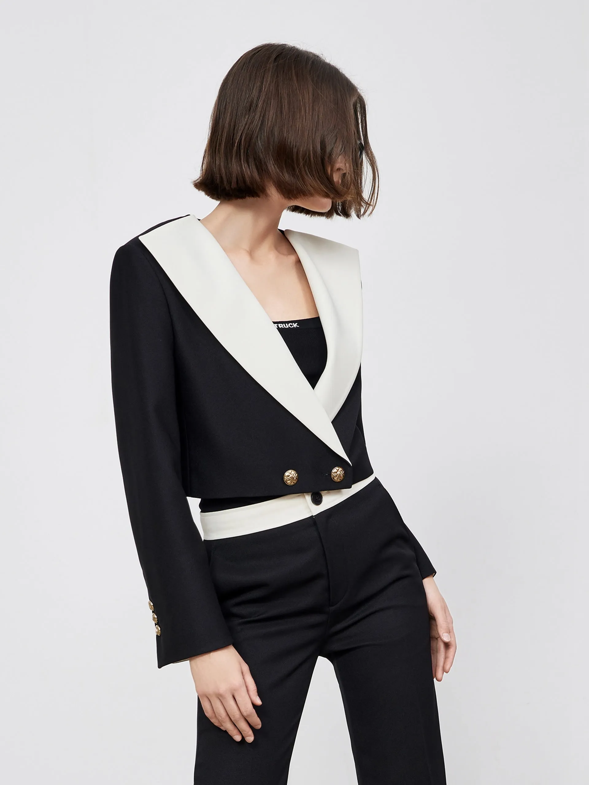 Contrast Lapel Cropped Coat