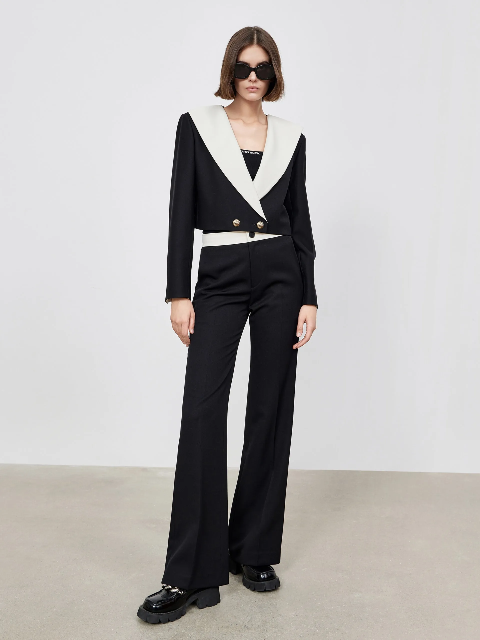 Contrast Lapel Cropped Coat