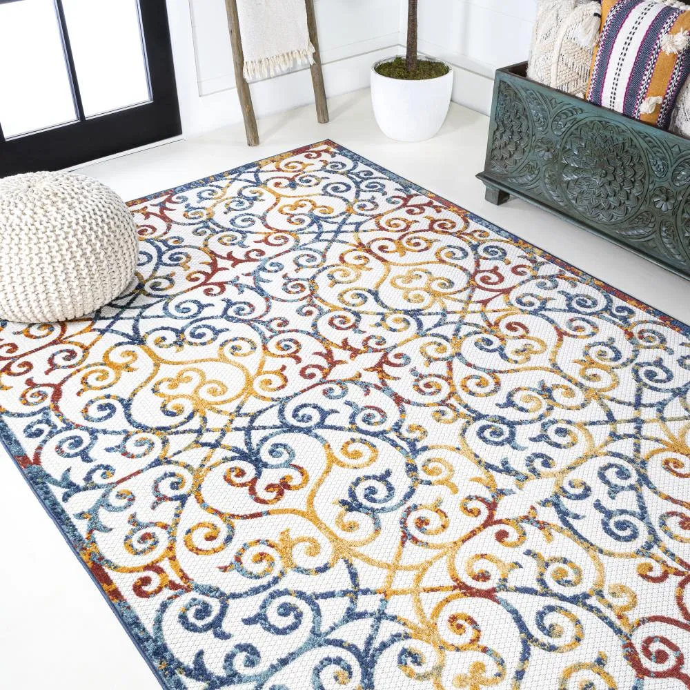 Dhairya Scroll Trellis Indoor/outdoor Area Rug