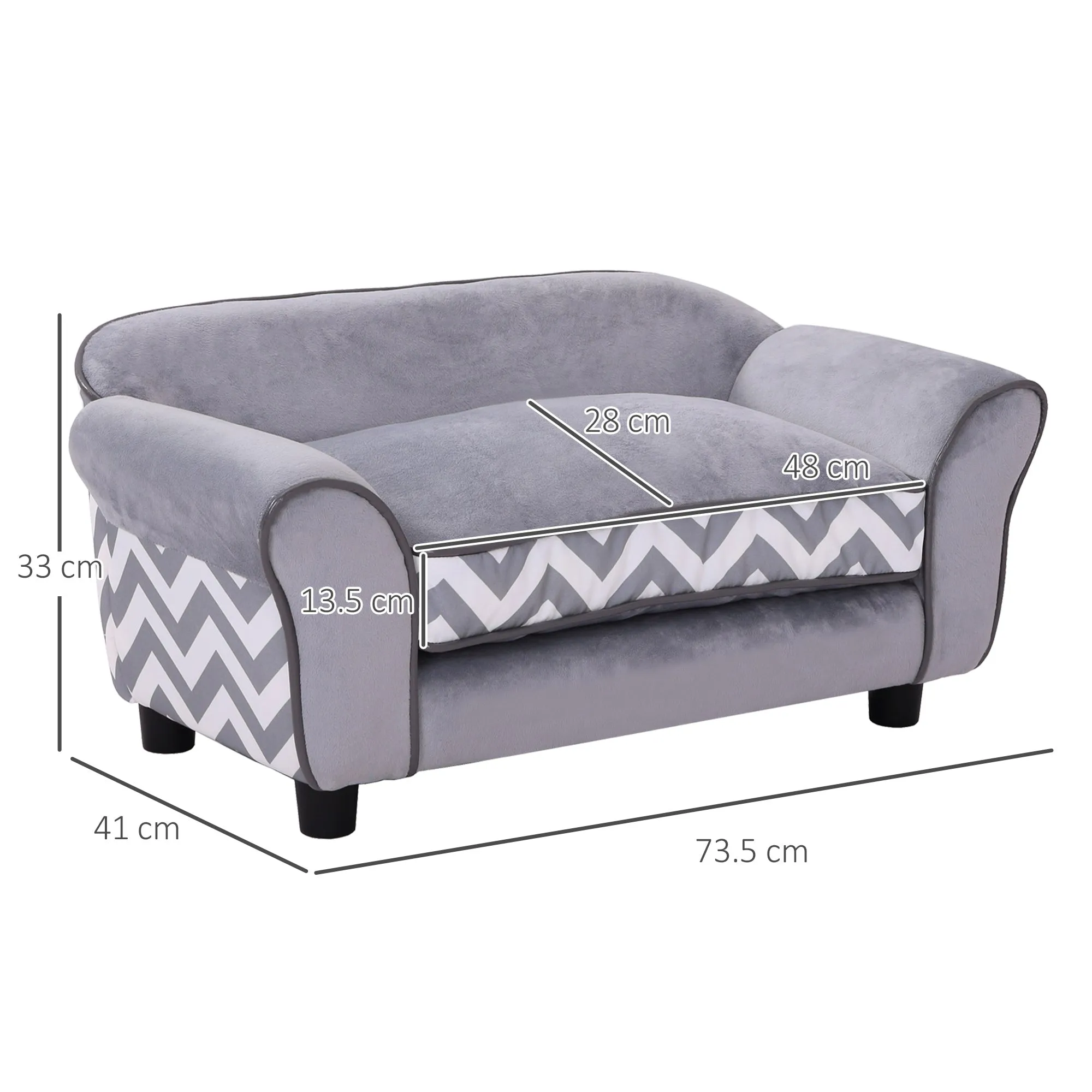 Dog Sofa Bed for XS-Sized Dogs, Cat Sofa with Soft Cushion, Pet Chair Lounge with Washable Cover, Removable Legs, Wooden Frame - Grey