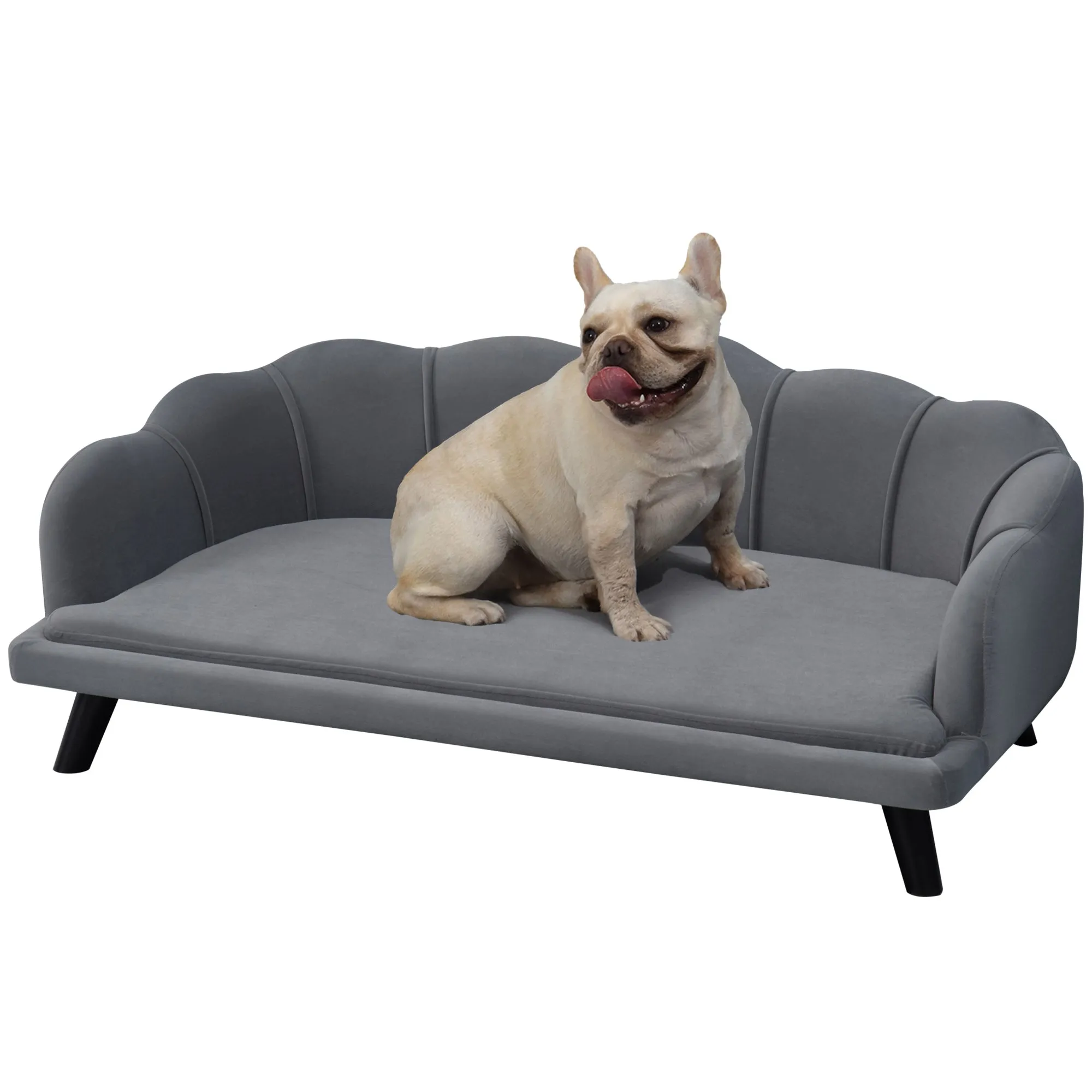 Dog Sofa for Medium Large Dogs, Shell Shaped Pet Couch Bed with Legs Cushion Washable Cover, Grey