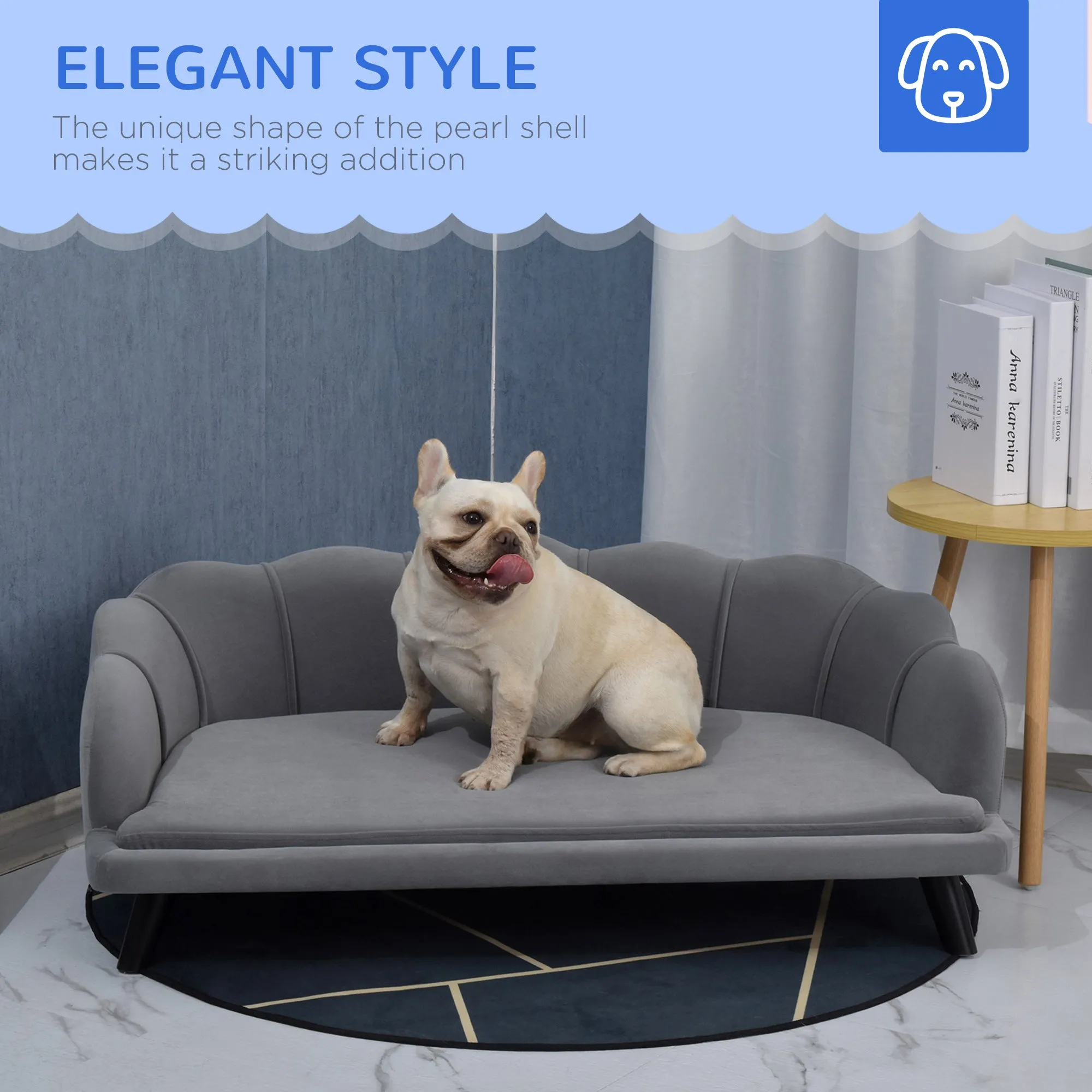 Dog Sofa for Medium Large Dogs, Shell Shaped Pet Couch Bed with Legs Cushion Washable Cover, Grey