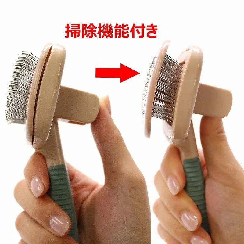 DoggyMan - Hayashi BS Cushion Slicker Brush with Cleaning Function Grooming Pet Brush (Rose Gold)