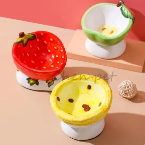 Elevated Ceramic Dog Bowl - Fruit Design