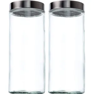 Food Saver Tall Clear Glass Storage Container Jar with Airtight Lid, 67 fl oz, Set of 2