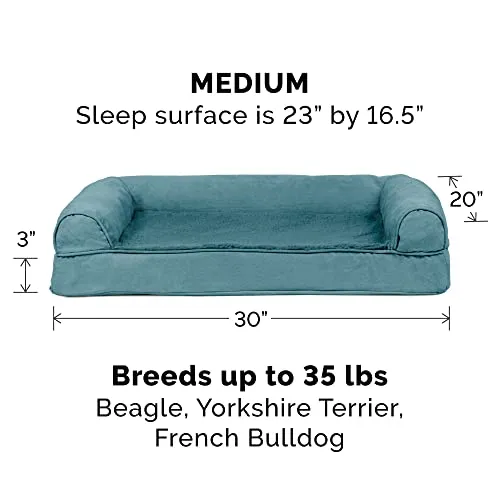 Furhaven Orthopedic Dog Bed for Medium/Small Dogs w/ Removable Bolsters & Washable Cover, For Dogs Up to 35 lbs - Plush & Suede Sofa - Deep Pool, Medium