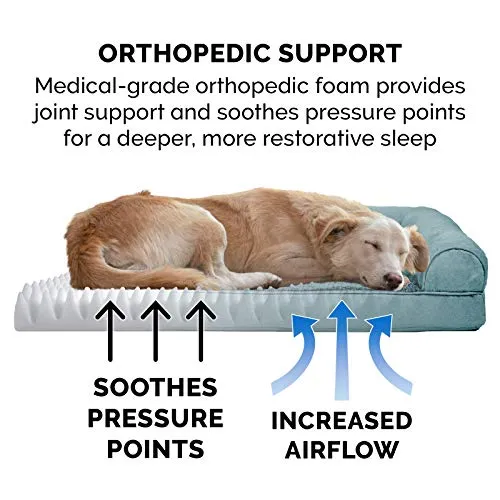 Furhaven Orthopedic Dog Bed for Medium/Small Dogs w/ Removable Bolsters & Washable Cover, For Dogs Up to 35 lbs - Plush & Suede Sofa - Deep Pool, Medium