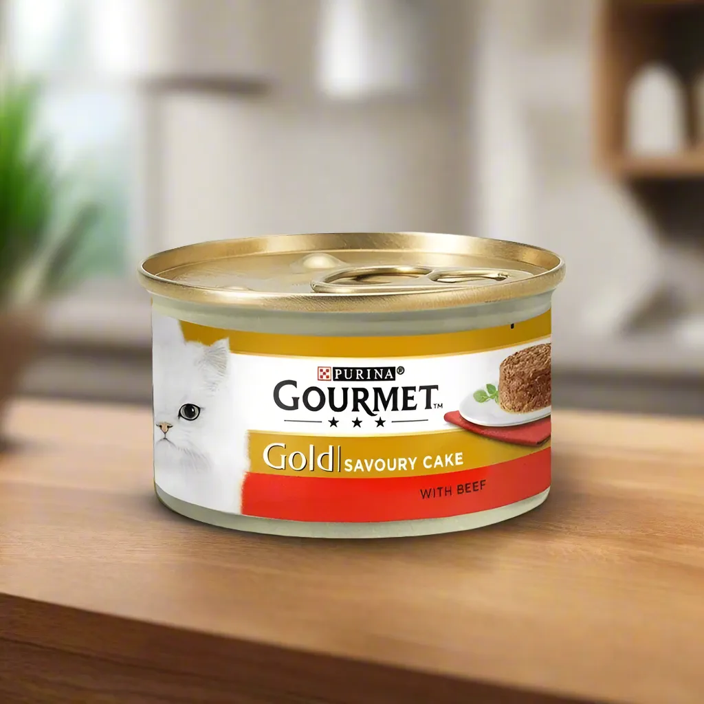 Gourmet Gold Tin Cat Food Cake With Beef 85gm (Pack of 12)