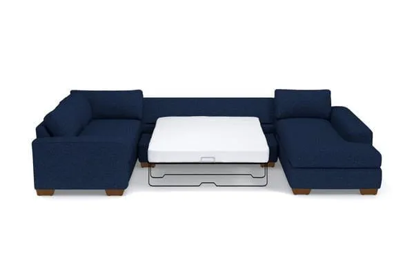 Melrose 3pc Sleeper Sectional :: Leg Finish: Pecan / Configuration: LAF - Chaise on the Left / Sleeper Option: Deluxe Innerspring Mattress