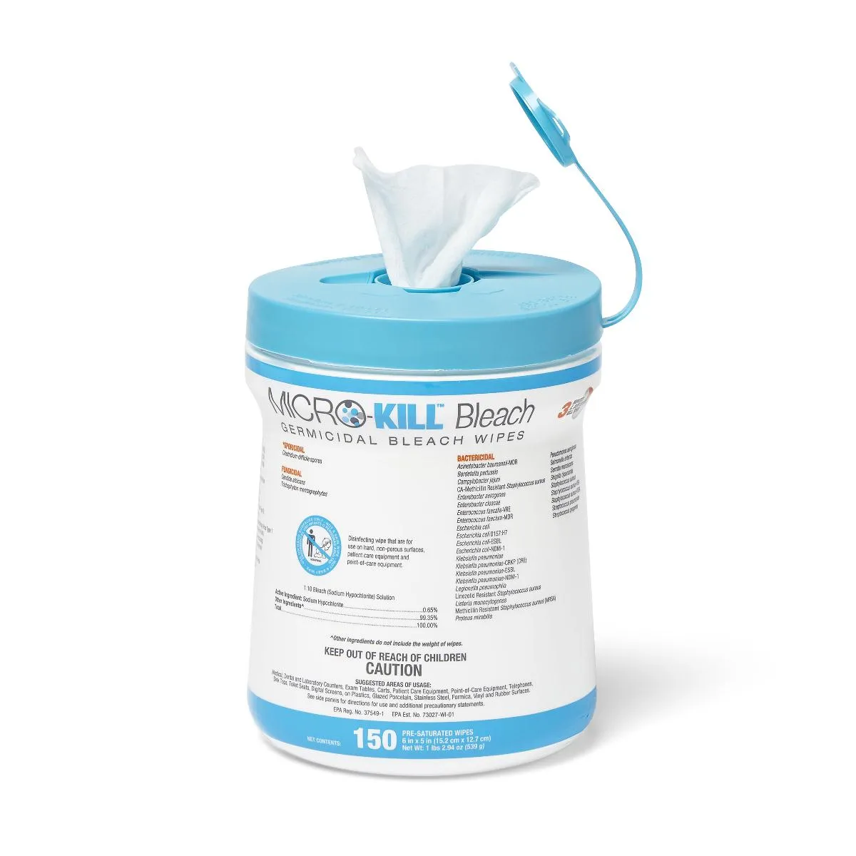 Micro-Kill Bleach Germicidal Bleach Wipes, 6" x 5", 150 count (1EA)