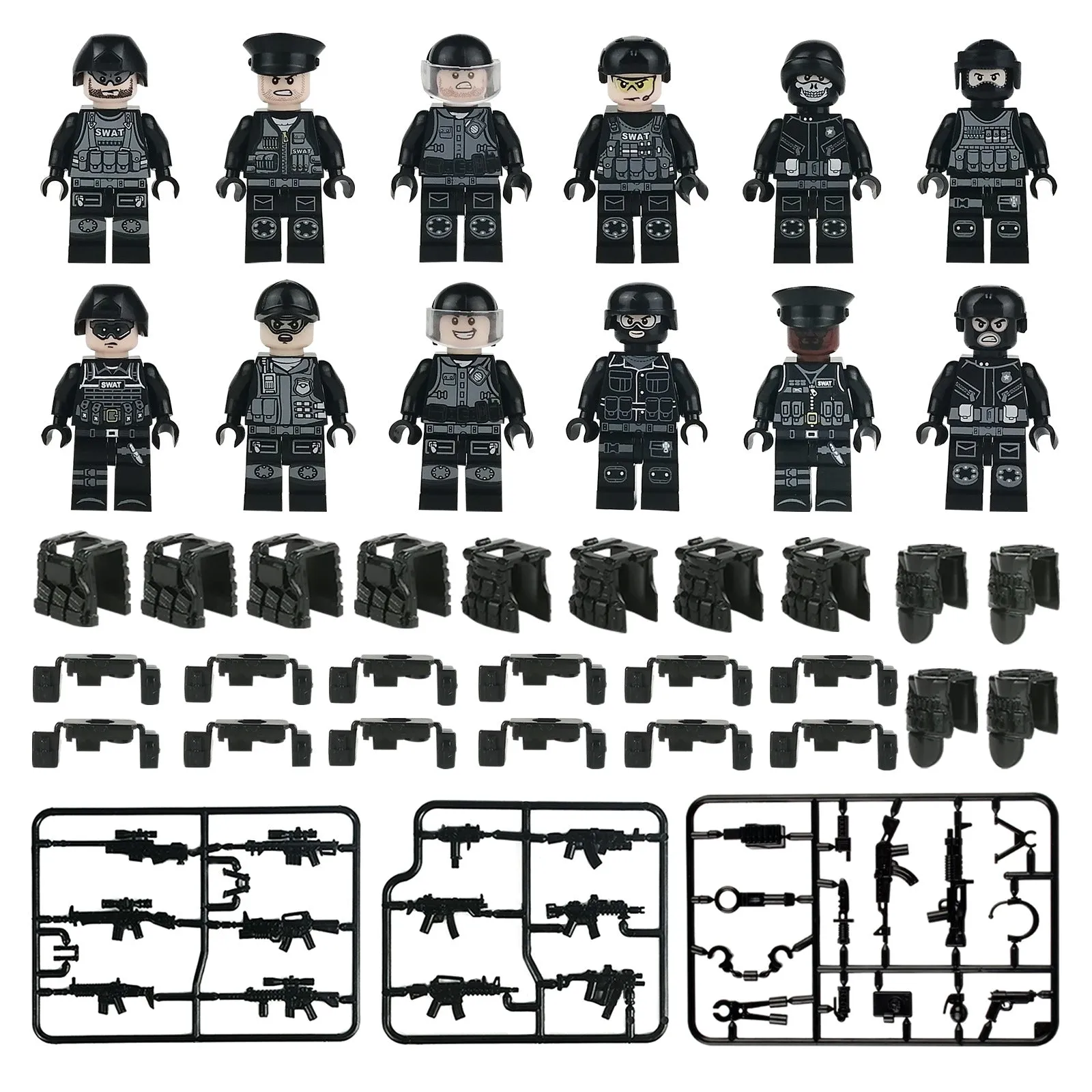 MOC Military Police Building Block Set Black SWAT Small Particle Assembly Doll Toy Toy Bag