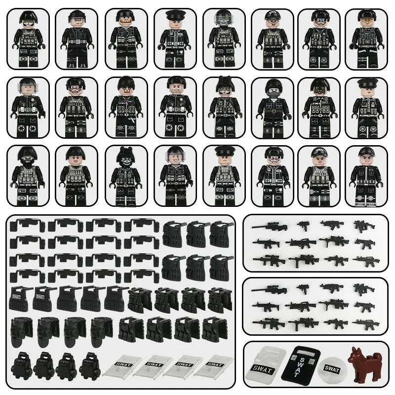 MOC Military Police Building Block Set Black SWAT Small Particle Assembly Doll Toy Toy Bag