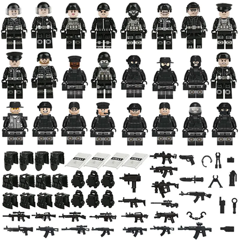 MOC Military Police Building Block Set Black SWAT Small Particle Assembly Doll Toy Toy Bag