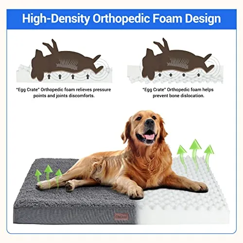 OhGeni Orthopedic Dog Beds for Large Dogs,Dog Bed with Plush Egg Foam Support and Non-Slip Bottom, Waterproof and Machine Washable Removable Pet Bed Cover