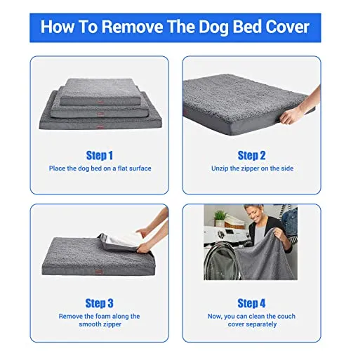 OhGeni Orthopedic Dog Beds for Large Dogs,Dog Bed with Plush Egg Foam Support and Non-Slip Bottom, Waterproof and Machine Washable Removable Pet Bed Cover