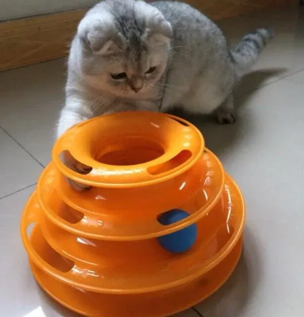 Orange Colored 3 Tier Tower Of Track Cat Toy