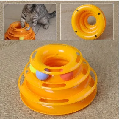 Orange Colored 3 Tier Tower Of Track Cat Toy