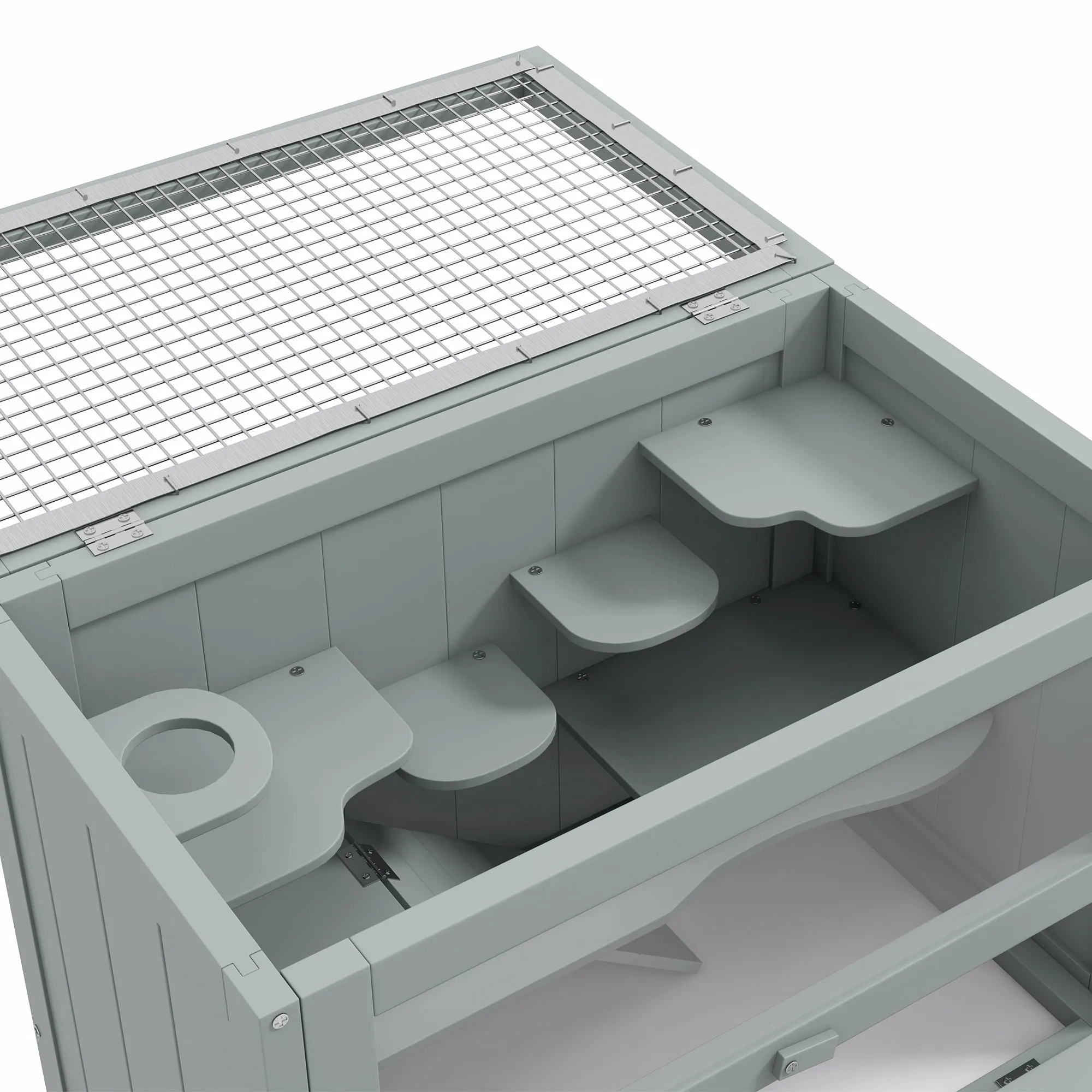 PawHut 2-Level Hamster Cage Mice and Rat House, Small Animal Habitat for Guinea Pigs, Chinchillas with Openable Top, Front Door, Shelf and Ladder, Gray