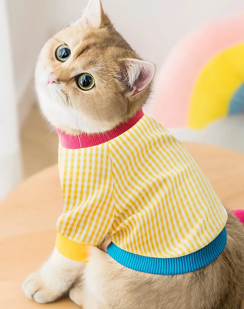 Pet Clothing Plaid T-shirt in Contrast Color Spring Cat Clothes