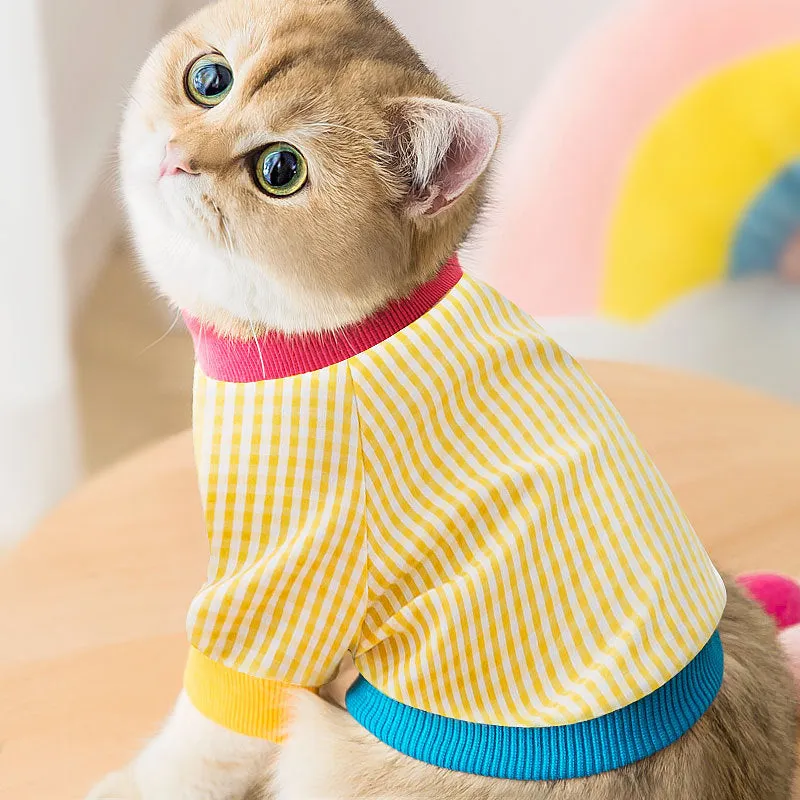 Pet Clothing Plaid T-shirt in Contrast Color Spring Cat Clothes