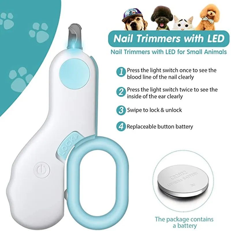 Professional Pet Grooming Kit: Dog & Cat Nail Clippers with LED Lights