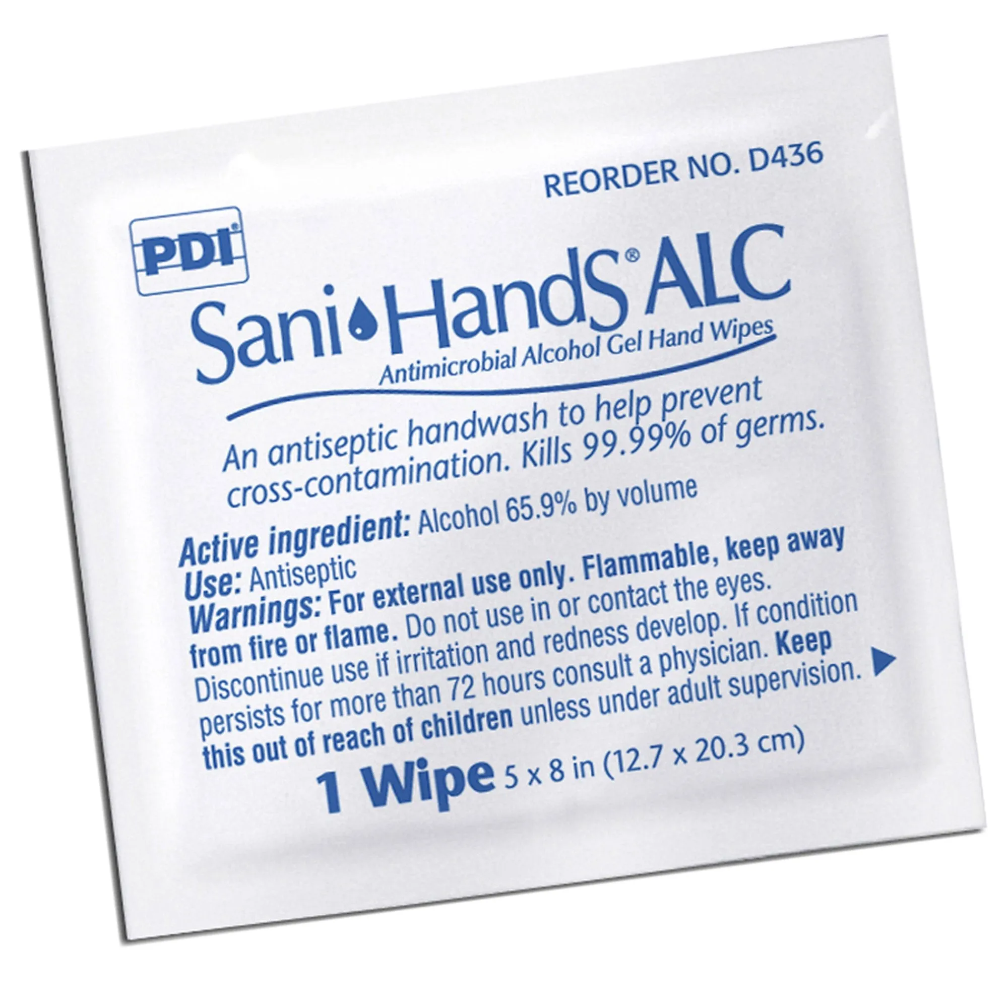 Sani-Hands Hand Sanitizing Wipes, Ethyl Alcohol, Unscented, 5 X 8 Inch