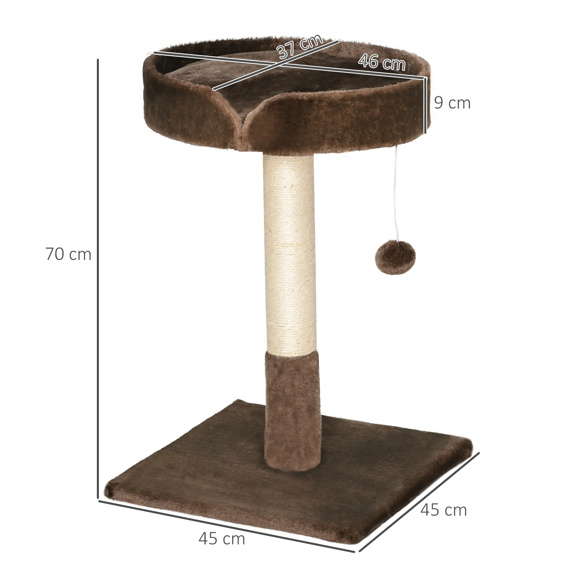 Small Cat Tree for Indoor Cats with Sisal Scratching Post Kitten Bed Cushion Ball Toy, Brown, 45x45x70 cm